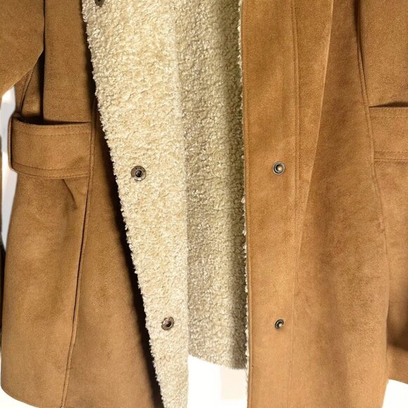 Talbots Women’s Faux Suede Teddy Lined Coat Size Medium Petite Brown - Picture 6 of 7